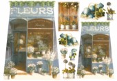 Découp. papír rýžový - Fleurs - květinářství modré