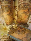 Découp. papír rýžový 24x60cm - Mucha - žena s květinami, zlaté detaily