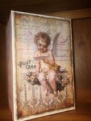 Découpage papír 70x50cm - Vintage pohlednice a hodiny s andílky