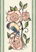 Filc s potiskem 15x21 - Růže s ptáčkem