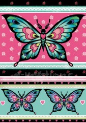 Filc s potiskem 15x21 - Motýli v tyrkysovo-růžovém