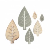 Listy - dřevěné dekorace šedo-krémové 12ks