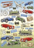 Découpage papír 70x50cm - Historická auta a mašinky