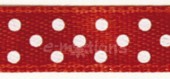 Saténová stuha s puntíky - červená, 6mm x 10m