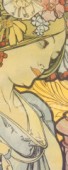 Découp. papír rýžový 24x60cm - Mucha - žena s květy ve vlasech, zlatédetaily