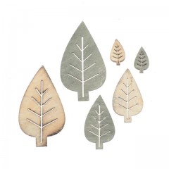 Listy - dřevěné dekorace šedo-krémové 12ks